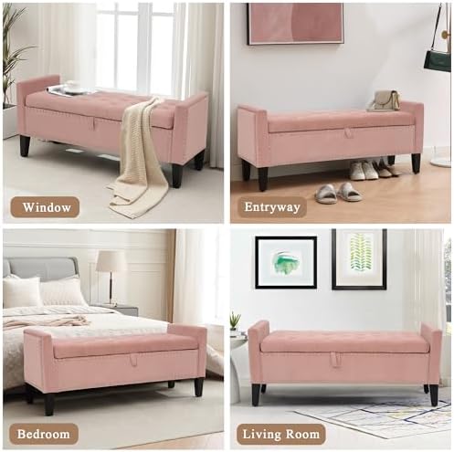 Velvet Ottoman with Storage, Modern Storage Bench - Image 6