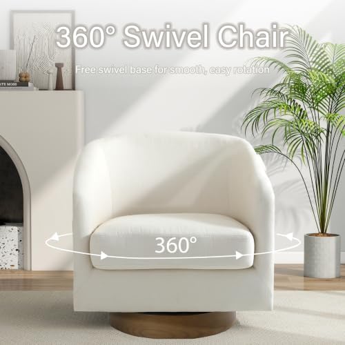 Pia Ricco Oversized Linen 360° Swivel Barrel Accent Chair Beige - Image 5