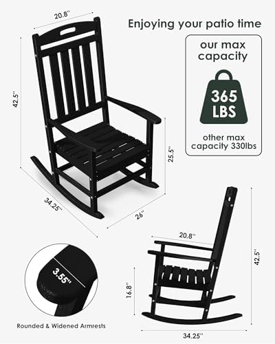 Outdoor Rocking Chair Set of 2, All-Weather Resistant Poly Lumber Rocker Chair - Image 2