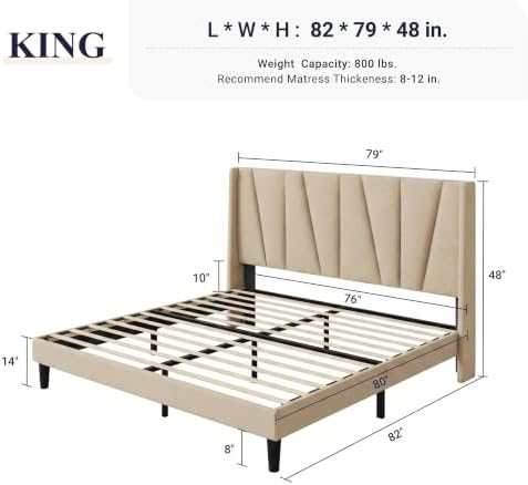 Allewie King Size Platform Linen Bed Frame - Image 2