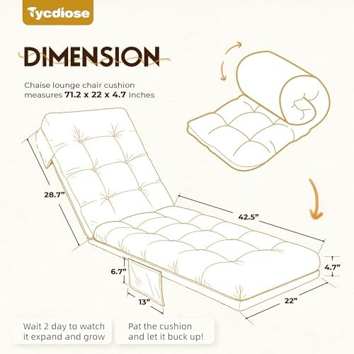 Outdoor Lounge Chair Cushion, Waterproof Replacement Chaise Lounge Cushions - Image 3