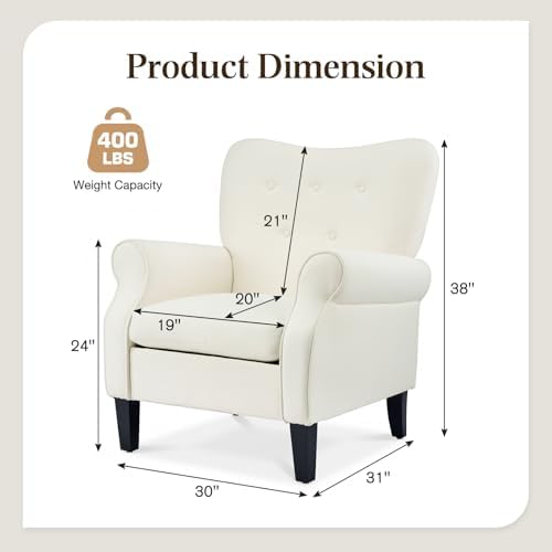 YOLENY Modern Accent Chair, High Back Armchair, Upholstered Fabric Button - Image 3