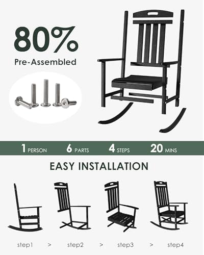 Outdoor Rocking Chair Set of 6, All-Weather Resistant Poly Lumber Rocker Chair - Image 3