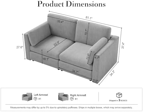 Oversized Modular Sectional Sofa Loveseat Cloud Couches Gray - Image 2