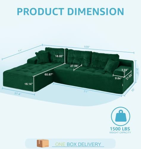 Hobestluk Boneless Couches Modular Sectional Sofa L-Shape Oversized Chaise - Image 2