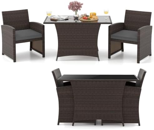 Tangkula 3 Piece Patio Wicker Dining Set, 2 Rattan Chairs by TANGKULA