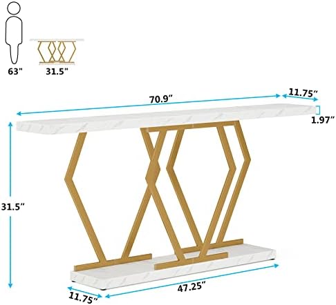 Tribesigns 70.9 Inch Extra Long Sofa Table， White and Gold Console Table - Image 2