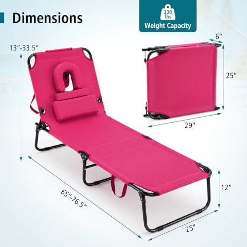 GYMAX Tanning Chair, 330lbs Beach Lounge Chair - Image 3
