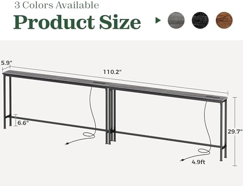 SUPERJARE 110.2 inch Narrow Behind Couch Table - Image 3