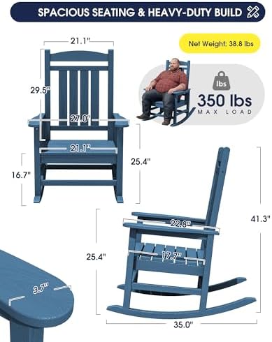KINGYES Oversized Outdoor Rocking Chairs Set of 2, HDPE Porch Rockers - Image 3