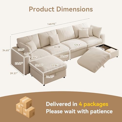 WorthFurni 140” Oversized Cloud Sectional Couches - Image 2