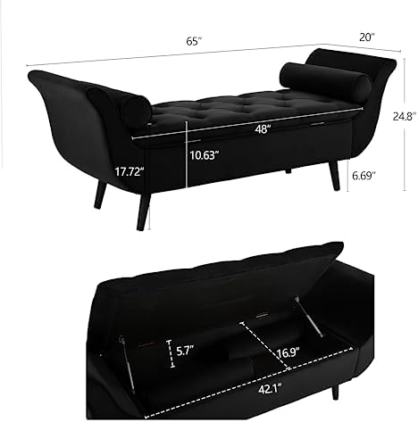 Velvet Storage Bench 65" Tufted End of Bed Ottoman - Image 2