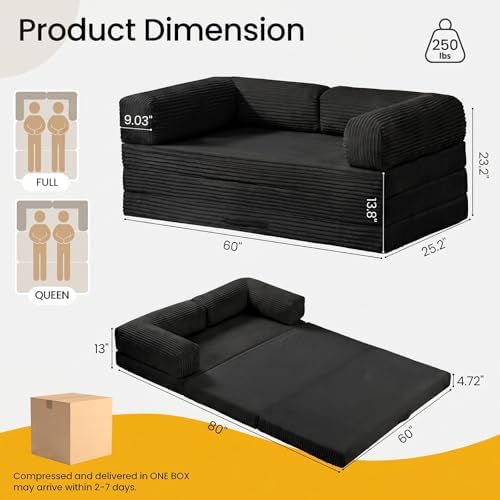Erament Convertible Sofa Bed, Tri-Folding Mattress Queen Futon Couch Bed - Image 2