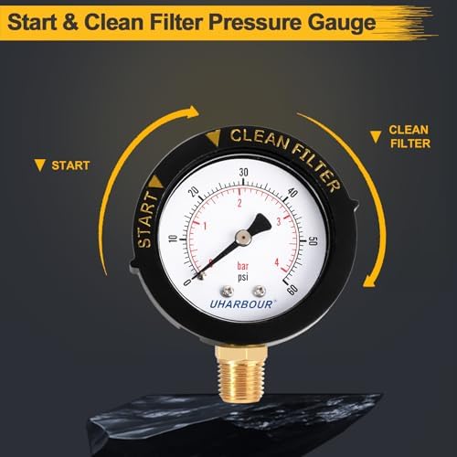 UHARBOUR Pool Filter Pressure Gauge 60psi 1/4" NPT Bottom Mount, Pool Pump - Image 3