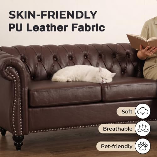 Chesterfield Sofa & Chair Set, Faux Leather Couch Set - Image 5