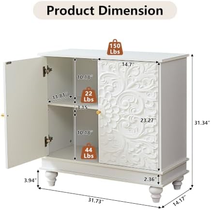 31" Accent Storage Cabinet, Floral Embossed 2 Door Sideboard - Image 2