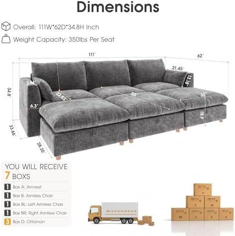 WorthFurni Oversized Modular Sectional Sofa, Comfty 6 Seat Modular Sofa - Image 2