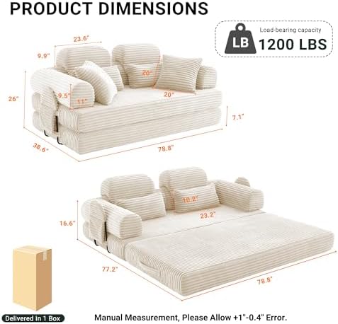 78.8" Futon Sofa Bed with High Back, Boneless Couches - Image 2