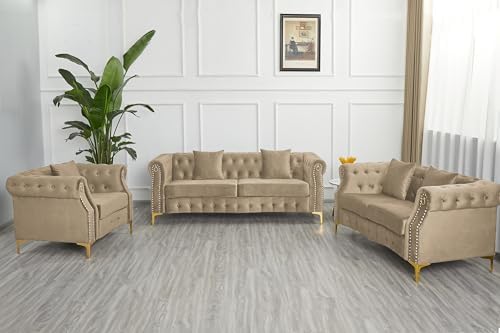 Hybition 3-Piece Living Room Sofa Set, Tufted Design - Image 2