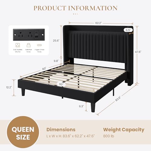 SHA CERLIN Queen Size Velvet Bed Frame - Image 2
