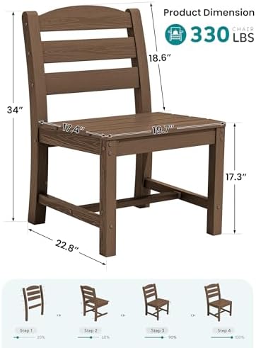 SERWALL Outdoor HDPE Armless Dining Chairs Set of 2, All-Weather Use - Image 2