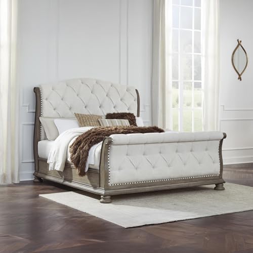 Signature Design by Ashley Upholstered Sleigh Bed Frame, Light Brown - Image 2