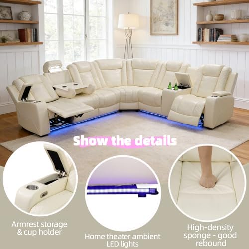 Breathing Leather Reclining Sofa Set, Power Recliner Sectional Couch - Image 5