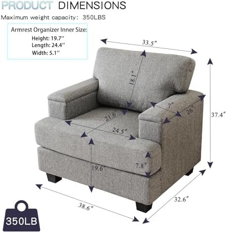 Oversized Accent Chair Set of 2, Armrest Organizer, Dark Gray - Image 2