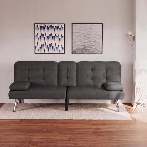 Flamaker Futon Sofa Bed, Modern Linen Convertible Folding Futon Set - Image 7