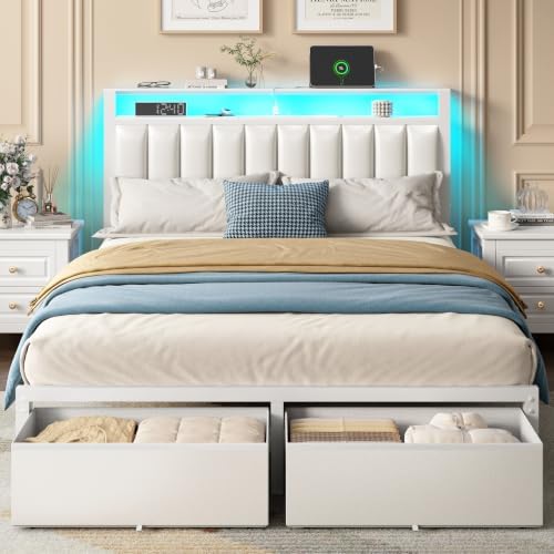Furnulem White Queen Bed Frame by Furnulem