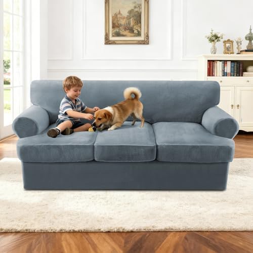 Turquoize T Cushion Sofa Slipcover 4 Piece Sofa Covers - Image 3