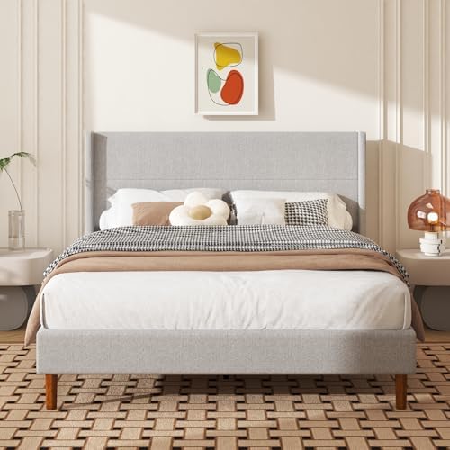 Queen Size Linen Platform Bed Frame by Mxhtcewz