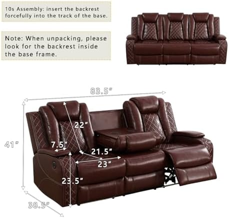 Power Recliner Set with LED Lights, Air Leather Reclining Sofa Set with USB - Image 2