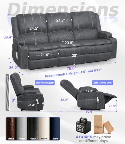 Power 3 Setaer Recliner Sofa, Wall Hugger Loveseat Recliner - Image 2