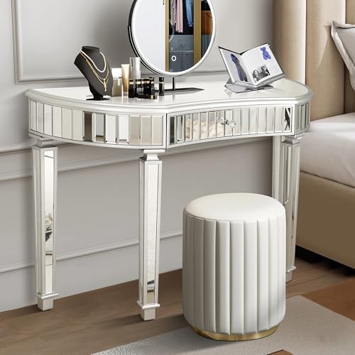 Silver Mirrored Console Table, Modern Luxury Entryway Vanity Desk Mirrored - Image 6