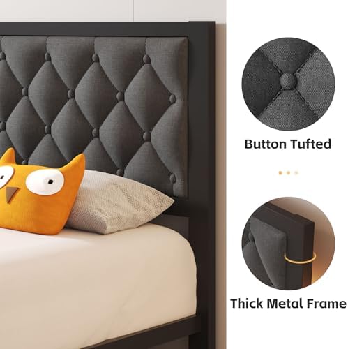 Fluest Twin Bed Frame with Headboard Linen Upholstered Bed Frame Platform - Image 4