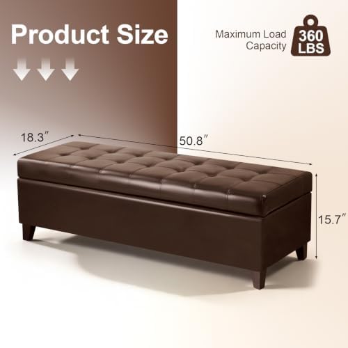 51" Dark Brown Leather Storage Ottoman - Image 2