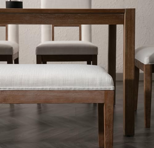 Linen Dining Bench Upholstered Entryway Bench Farmhouse Shoe Bench Seat Ottoman - Image 6