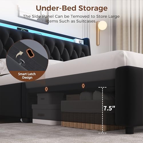 Queen LED Velvet Bed Frame - Image 4