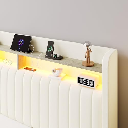 SHA CERLIN Full Size LED Lift Up Storage Bed Frame Charging Station - Image 3