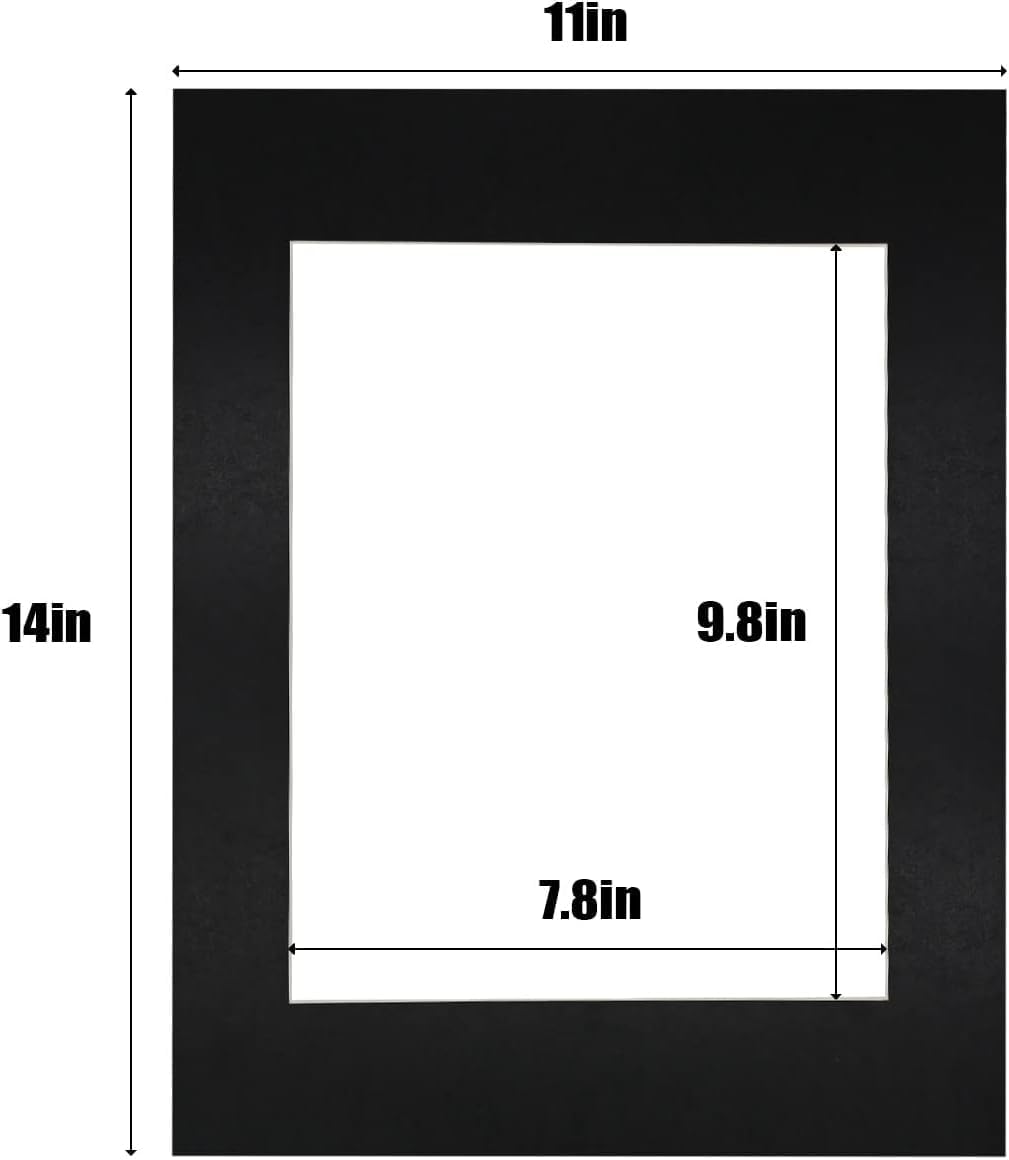 Egofine 11x14 Black Picture Mats Pack of 11, Frame Mattes for 8x10 Pictures, Acid Free, 1.2mm Thickness, with Core Bevel Cut