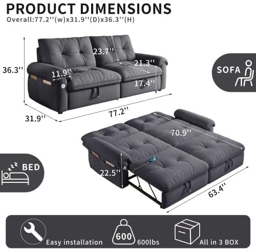 77" Convertible Queen Sofa Bed - Image 2