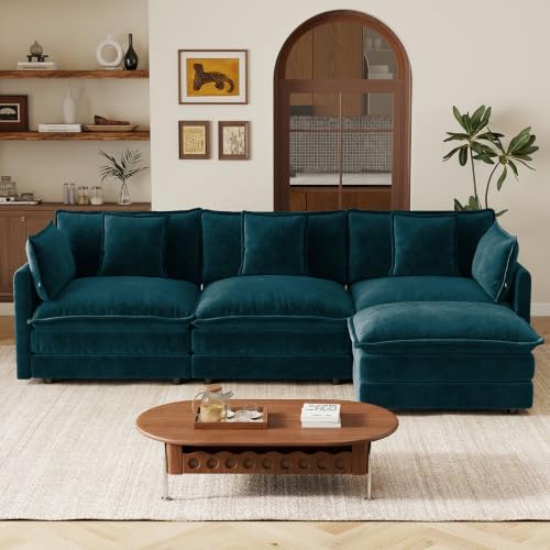 Tmsan 103.8” Blue L Shaped Cloud Couch Modular Sectional Sofa, 3 Seater by TmsanHomeKitchen