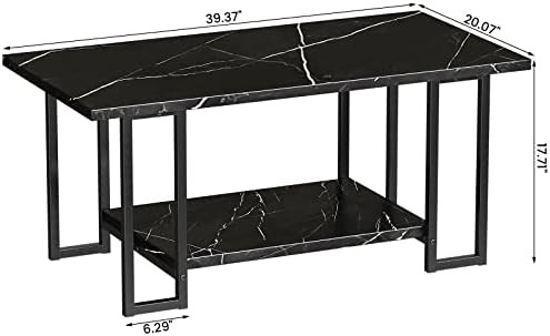 AWQM Marble Coffee Table, Faux Marble Top Rectangular Coffee Table - Image 2