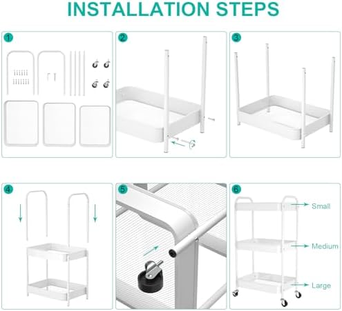 3-Tier Rolling Cart, Metal Utility Storage Carts - Image 3