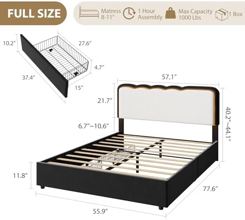 IDEALHOUSE Full LED Bed, 2 Drawer Trundle - Image 2