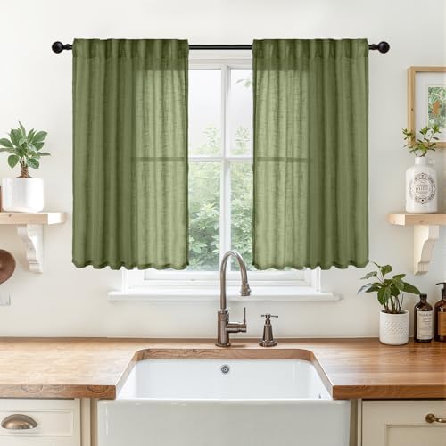 YoungsTex Olive Green Linen Curtains 40 Inch Length by YoungsTex