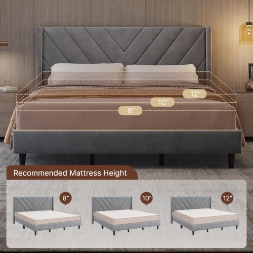Yaheetech King Bed Frame with Chevron Channel-Tufted Headboard, Light Gray - Image 6