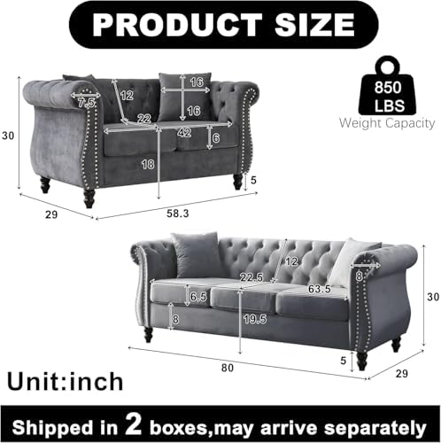 2 Piece Chesterfield Velvet Combination Sofa - Image 2