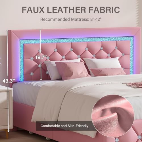 BarnFurin Twin Bed Frame with LED Lights and Diamond Tufted Headboard - Image 4